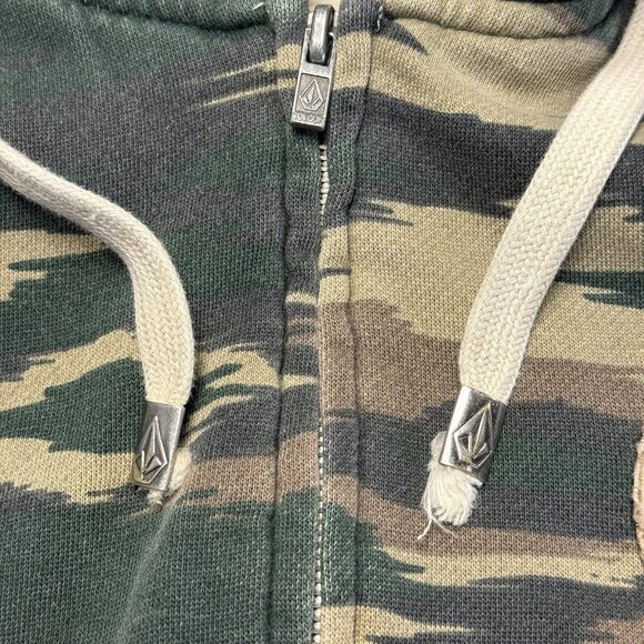 Volcom Camo Hoodie Womens Small 18x21.5 Faux Fut Lined Y2k Camouflage - Picture 4 of 16